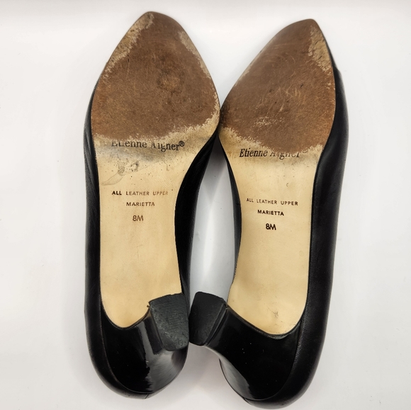 Vintage Etienne Aigner Marietta Black Leather 3" Pump Heels Size 8 Made in Spain - Picture 8 of 10